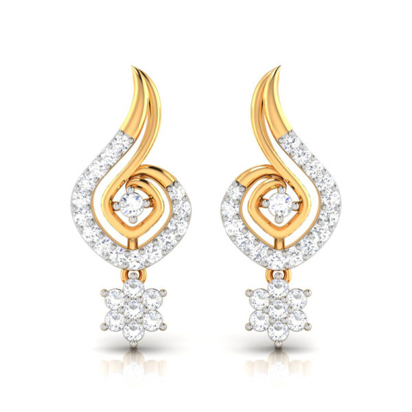 Pave Setting Floral Diamond Earring 14k Yellow Gold