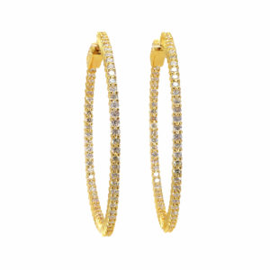3.01 Ct Yellow Gold Excellent Cut Natural Diamonds Hoop Earrings