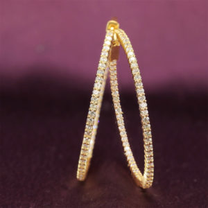 3.01 ct Yellow Gold Excellent Cut Natural Diamonds Hoop Earrings