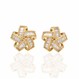 0.80 Ct Yellow Gold Excellent Cut Baguette Diamonds Earrings