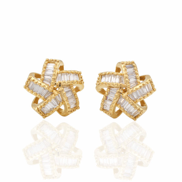 0.80 Ct Yellow Gold Excellent Cut Baguette Diamonds Earrings