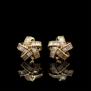 0.80 ct Yellow Gold Excellent Cut Baguette Diamonds Earrings