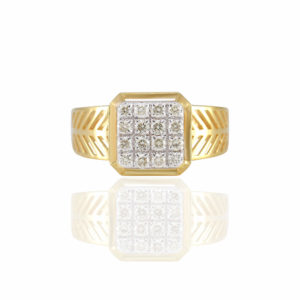 14K Yellow Gold Square Shape And Triangle Band Diamond Ring For Men