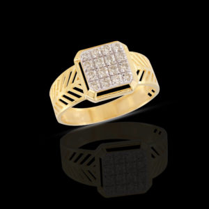 14K Yellow Gold Square Shape and Triangle Band Diamond Ring For Men`