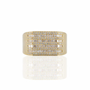 10K Yellow Gold 9 Lines Traditional Diamond Ring (0.98 CT) For Men