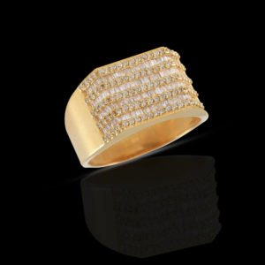 10K Yellow Gold 9 Lines Traditional Diamond Ring (0.98 CT) For Men