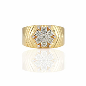 10K Yellow Gold Triangle Texture Natural Diamond Ring For Men