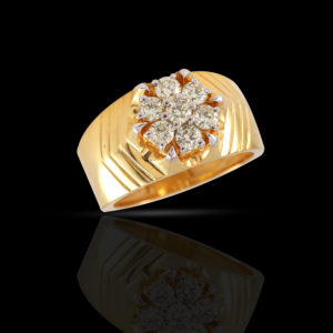 10K Yellow Gold Triangle Texture Natural Diamond Ring For Men