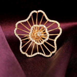 10K Yellow Gold Floral Design Natural Diamond (0.42 CT) Ring