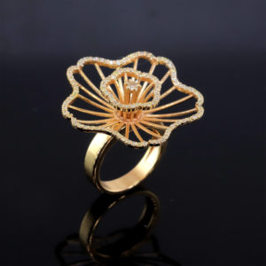 10K Yellow Gold Floral Design Natural Diamond (0.42 CT) Ring