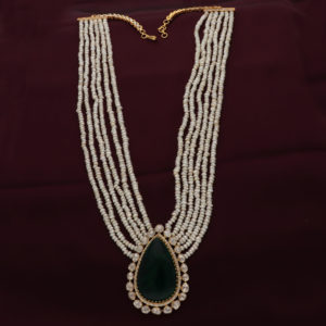 Moissanite and Emerald Pearl Masterpiece Necklace