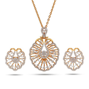 Mesmerizing 18K Yellow Gold Pendant And Earrings Set With Diamonds (1.63 Ct)