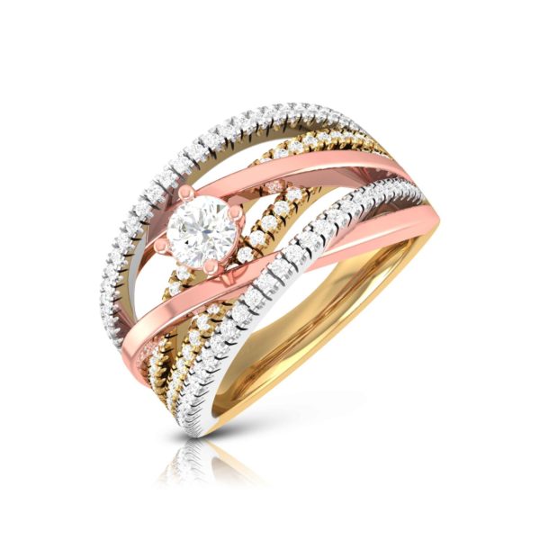 Best Wedding Collection 14K Tricolors Gold And Trio Overlap Diamond Ring For Her