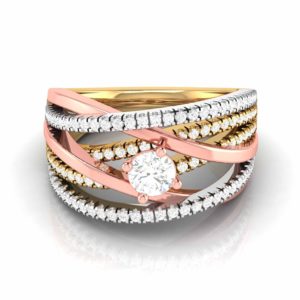 Best Wedding Collection 14K Tricolour Gold and Trio Overlap Diamond Ring For Her