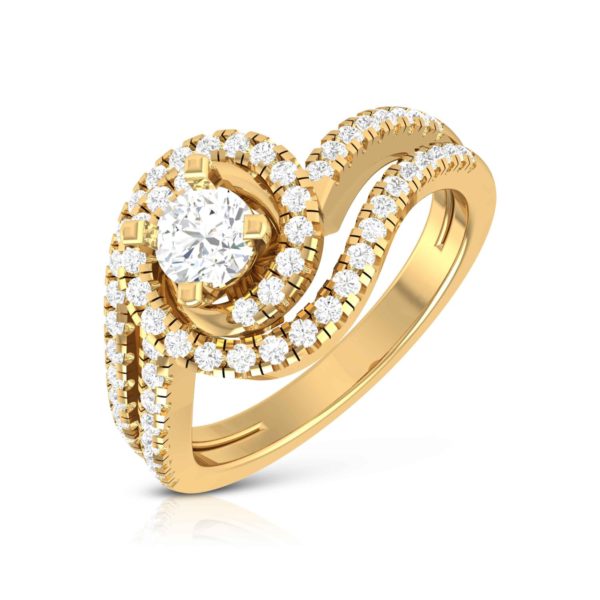 14K Yellow Gold Stylish Crown Natural Diamond Band For Women