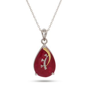925 Sterling Silver Red Ruby Modern Wear Pear Shape Diamond Pendant