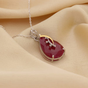 925 Sterling Silver Red Ruby Modern Wear Pear Shape Diamond Pendant