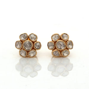 14K Yellow Gold Floral Studded Natural Diamond(1.05 CT) Earrings