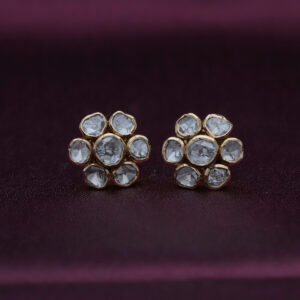 ( Polki Diamond Flower Stud ) front photo