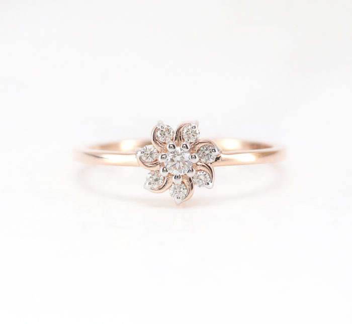 14K Rose Gold Seven Star Engagement Diamond Ring