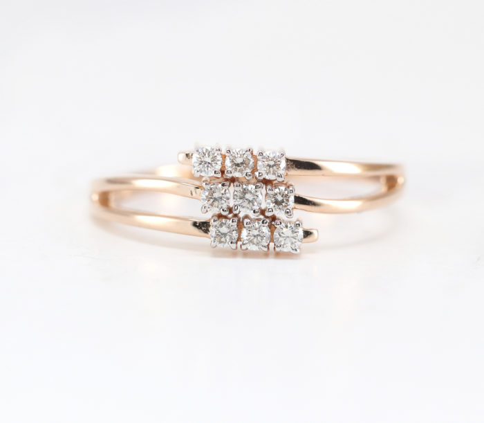 14K Rose Gold Double Line Diamond Engagement Ring