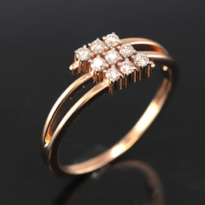 14K Rose Gold Double Line Diamond Engagement Ring