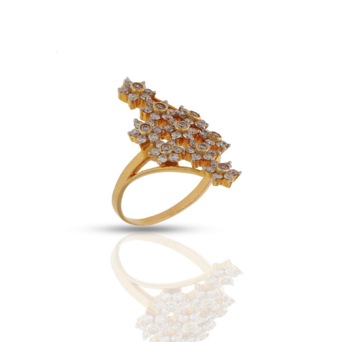 18K Yellow Gold Layered Floral Gold and Diamond Finger Ring