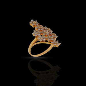 18K Yellow Gold Layered Floral Gold and Diamond Finger Ring