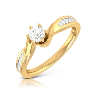 18K Yellow Gold Single Line Crown Diamond (0.65 CT) Ring