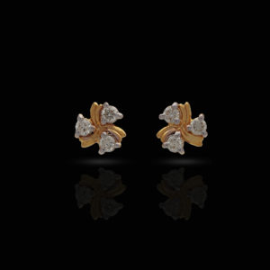 18K Yellow Gold Tiny Floral Diamond (0.14 CT) Earrings