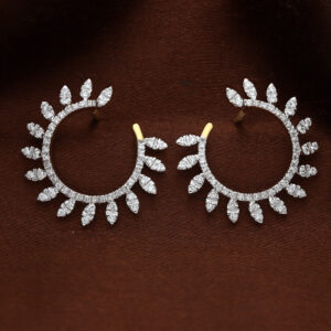 Leaf Pattern Diamond Hoop Earrings