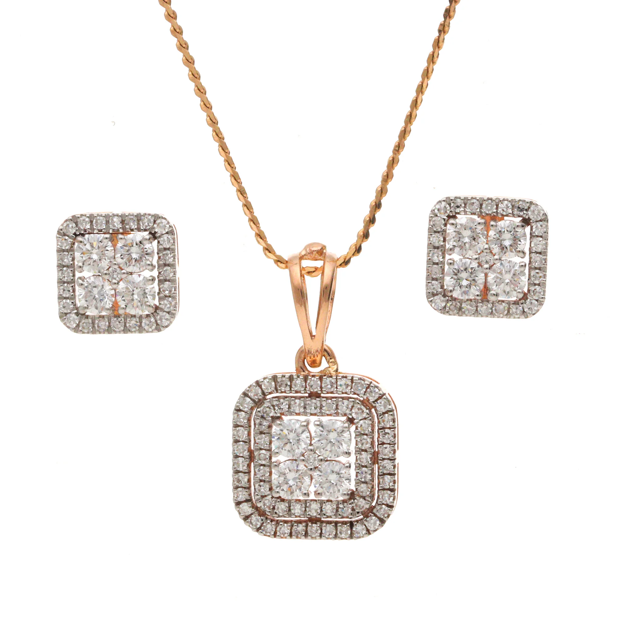 Diamond Halo Cluster Pendant Set