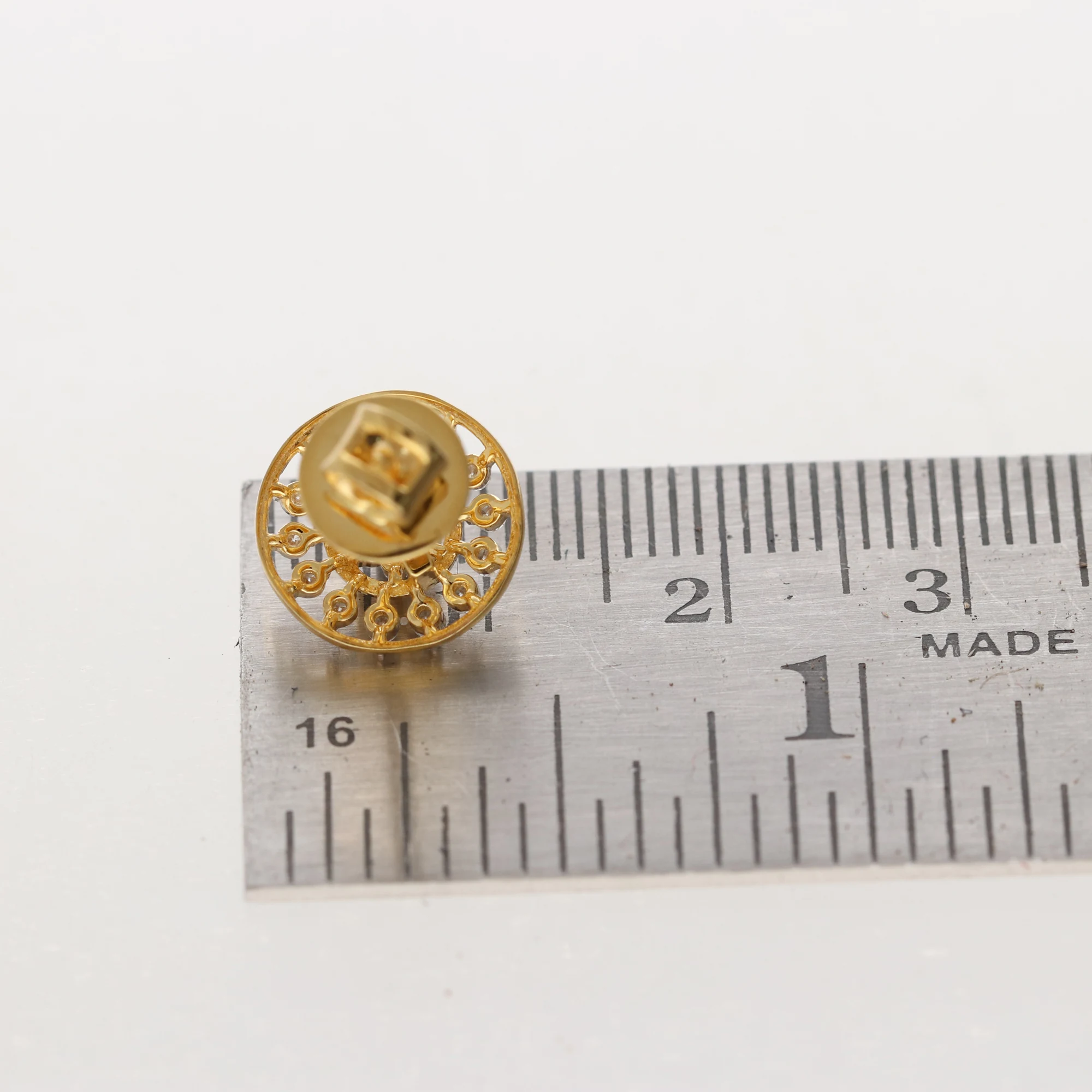 Round Floral Diamond Stud Earrings - Image 5
