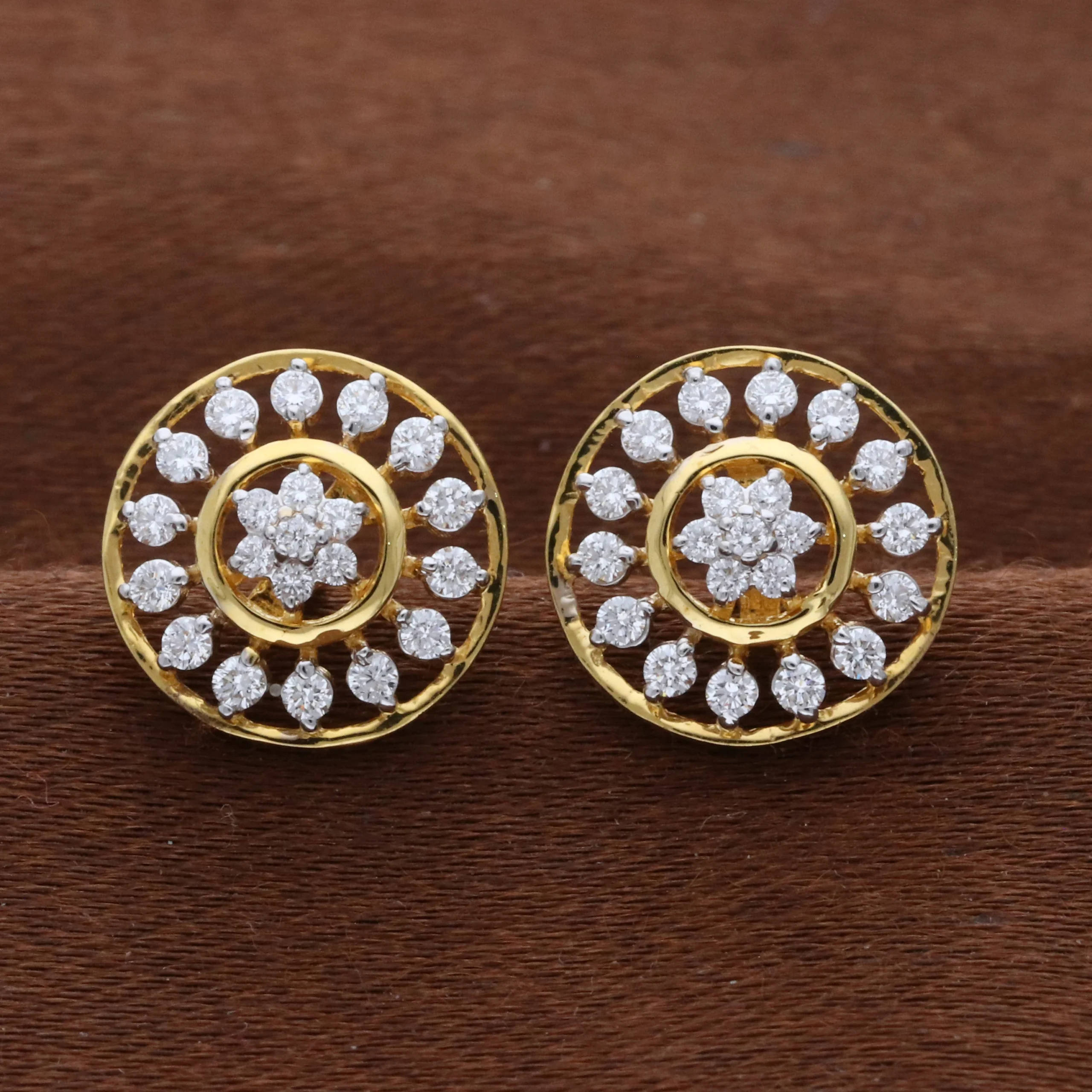 Round Floral Diamond Earrings | E94