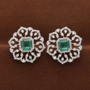 Emerald Halo Filigree Diamond Earrings | E97